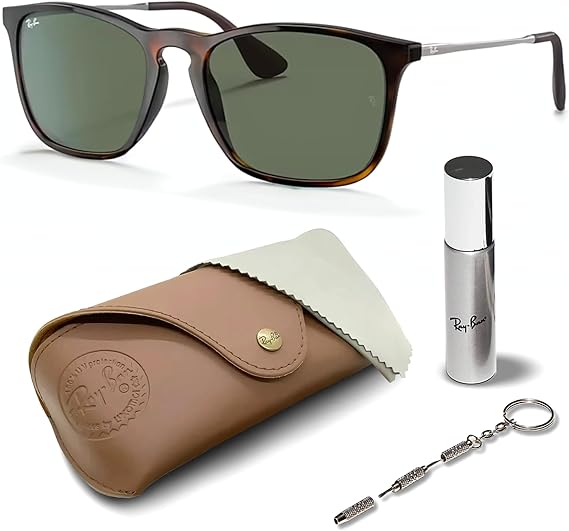 Square Shape Sunglasses With Eyewear Kit Bundle - High Bridge Fit - Dark Green Lens