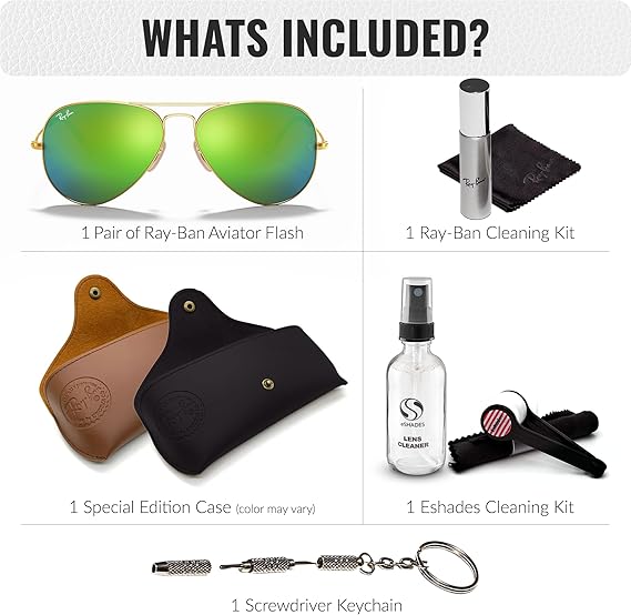 Classic Aviator Shape Sunglasses With Eyewear Kit Bundle Gold Frame Green Flash Lens
