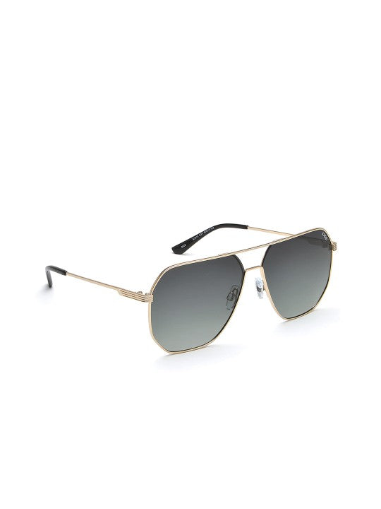 Men Green Lens & Gold-Toned Square Sunglasses