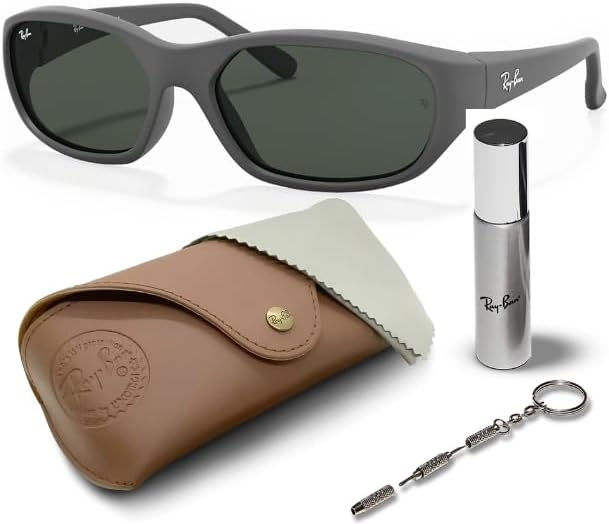 Rectangle Sunglasses With Eyewear Kit Bundle - High Bridge Fit - Retro Sunglasses Matte Black Frame  Green Lens