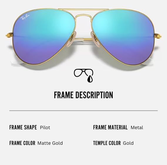 Classic Aviator Shape Sunglasses With Eyewear Kit Bundle Gold Frame Blue Flash Lens