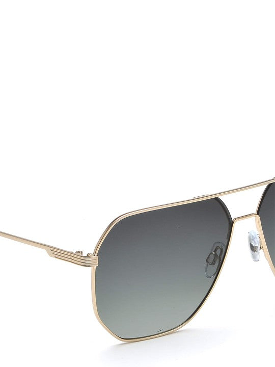 Men Green Lens & Gold-Toned Square Sunglasses