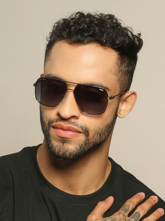 Men Green Lens & Gold-Toned Square Sunglasses