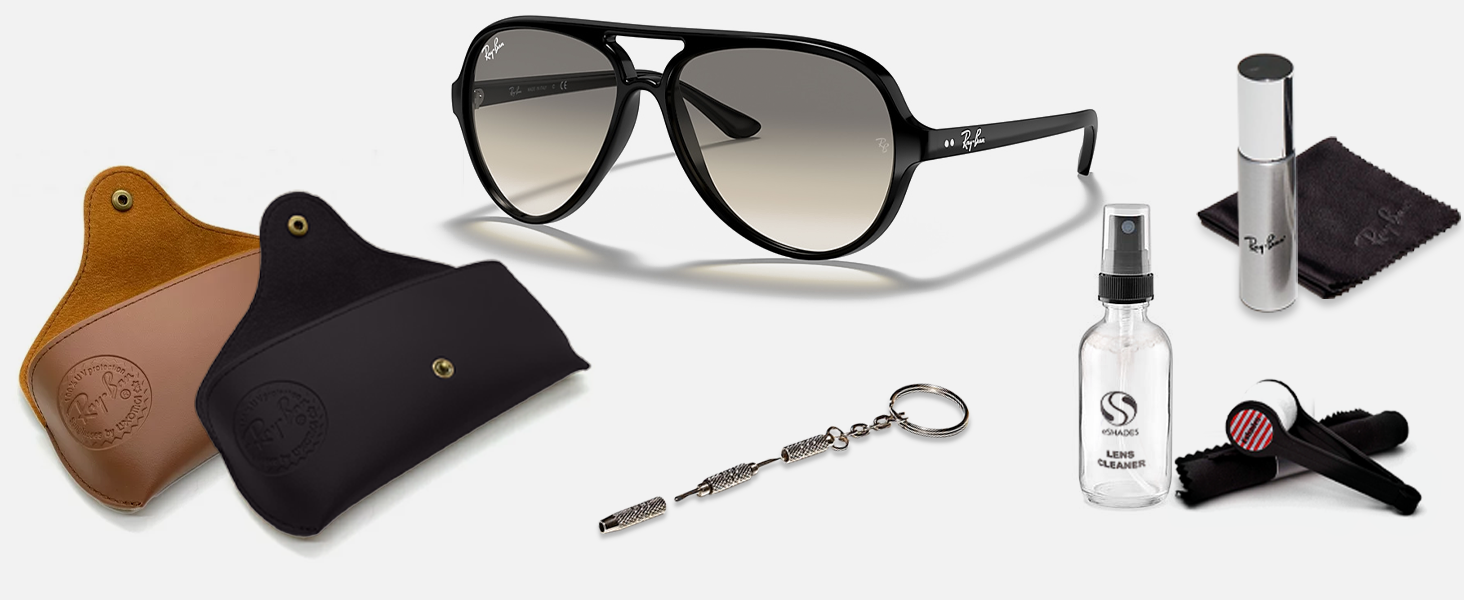 Classic Pilot Shape Sunglasses for Men & Women With Eyewear Kit Bundle Light Grey Gradient Lens