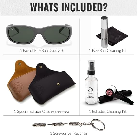 Rectangle Sunglasses With Eyewear Kit Bundle - High Bridge Fit - Retro Sunglasses Matte Black Frame  Green Lens