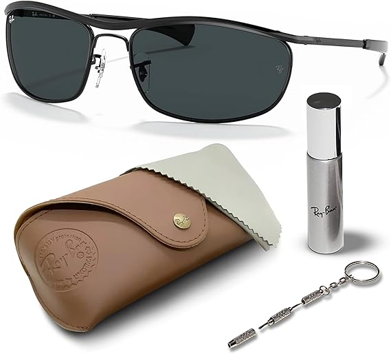 Olympian Deluxe Oval Shape Sunglasses With Eyewear Kit Bundle - Adjustable Nose Pads - Ideal Formal and Casual Wear Retro Sunglasses