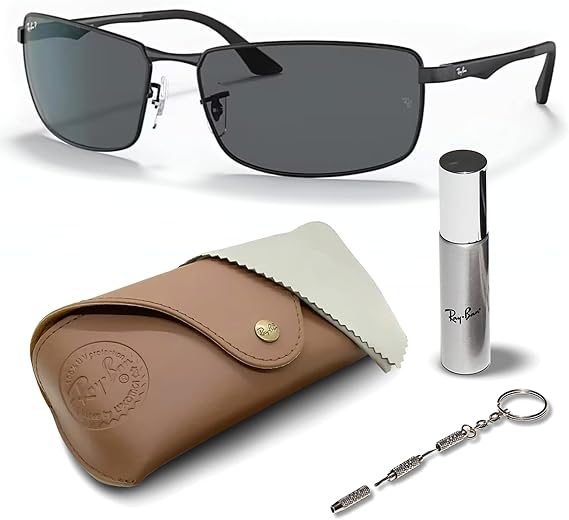 Rectangle Sunglasses With Eyewear Kit Bundle Black Frame Polarized Grey Lens
