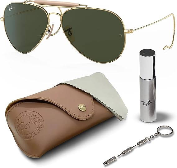 Outdoorsman Aviator Pilot Shape Sunglasses for Men and Women With Eyewear Kit Bundle