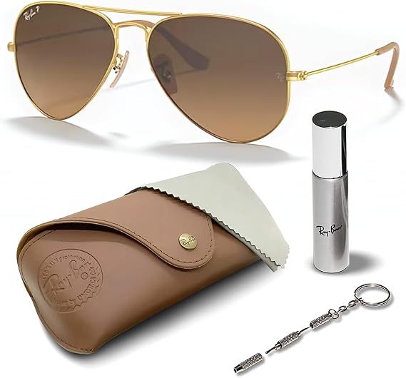 Classic Aviator Shape Sunglasses With Eyewear Kit Bundle Gold Frame Polarized Brown Gradient Lens