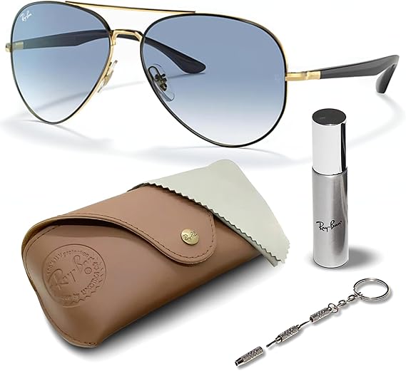 Shape Sunglasses With Eyewear Kit Bundle  Gold Frame Light Blue Lens
