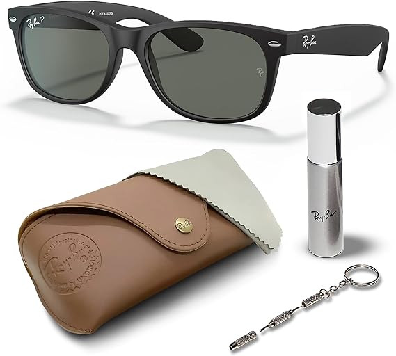 Classic Square Shape Sunglasses With Eyewear Kit Bundle  Black Frame Polarized Green Lens