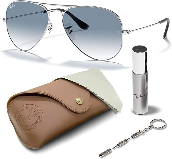 Classic Aviator Shape Sunglasses With Eyewear Kit Bundle  Gold Frame Light Blue Lens
