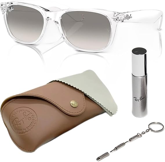 Classic Square Shape Sunglasses With Eyewear Kit Bundle Square Sunglasses  Polished Transparent Frame  Clear Grey Lens
