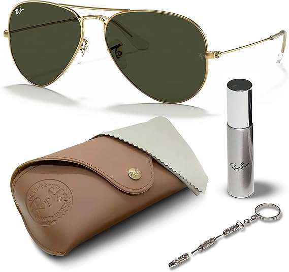 Classic Aviator Shape Sunglasses With Eyewear Kit Bundle - Adjustable Nose Pads - Retro Sunglasses  Polished Arista