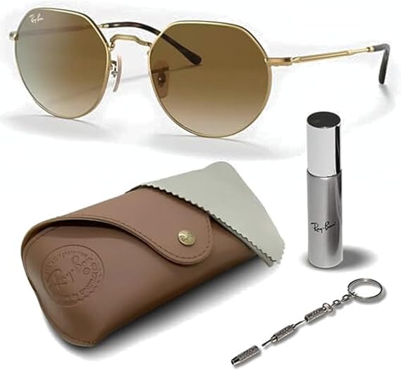 JACK Round Shape Sunglasses With Eyewear Kit Bundle Polished Arista Gold Frame  Brown Lens