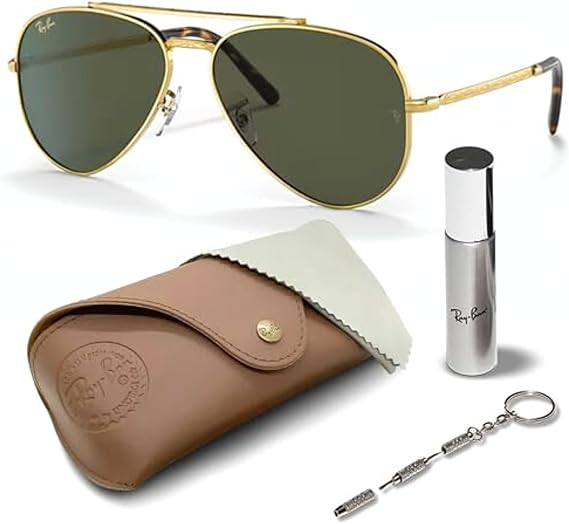 Aviator Pilot Sunglasses With Eyewear Kit Bundle  Polished Gold Frame Green Lens