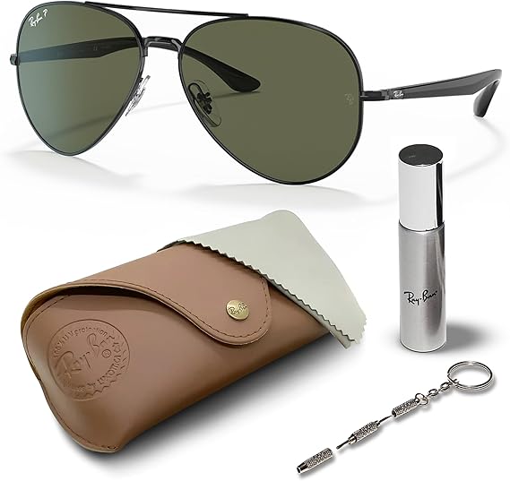 Shape Sunglasses With Eyewear Kit Bundle Black Frame Polarized Green Lens