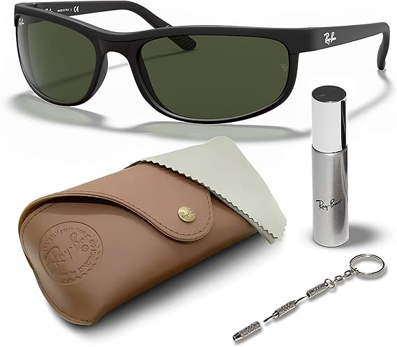 Rectangle Sunglasses With Eyewear Kit Bundle - High Bridge Fit -  Green Lens