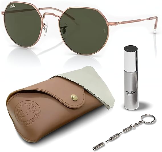 Round Shape Sunglasses With Eyewear Kit Bundle - Adjustable Nose Pads - Gold Frame  Green Lens