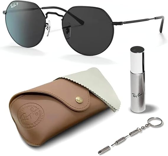 Round Shape Sunglasses With Eyewear Kit Bundle Polished Black Frame Polarized Black Lens