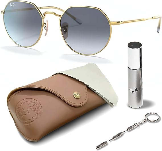 JACK Round Shape Sunglasses With Eyewear Kit Bundle  Polished Arista Gold Frame  BlueGrey Lens