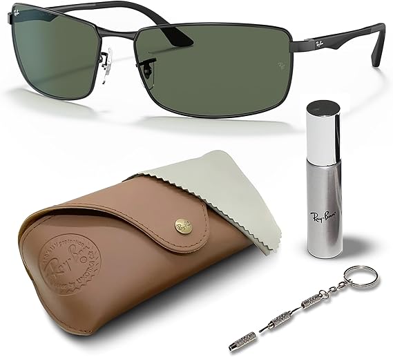 Rectangle Sunglasses With Eyewear Kit Bundle Sunglasses Polished Black Frame