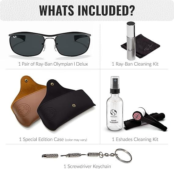 Olympian Deluxe Oval Shape Sunglasses With Eyewear Kit Bundle - Adjustable Nose Pads - Ideal Formal and Casual Wear Retro Sunglasses