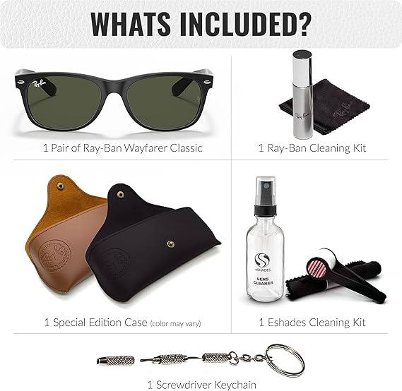 Classic Square Shape Sunglasses With Eyewear Kit Bundle - High Bridge Fit - Black Frame Polarized Green Lens