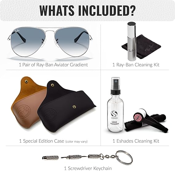 Classic Aviator Shape Sunglasses With Eyewear Kit Bundle Silver Frame Light Blue Grdient Lens