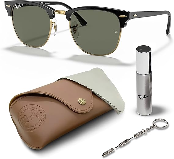 Clubmaster Classic Square Shape Sunglasses With Eyewear Kit Bundle