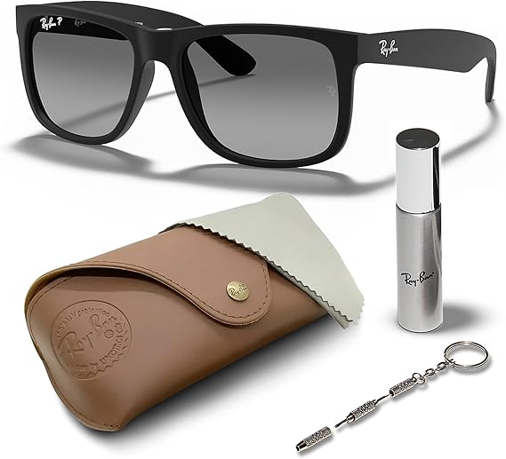 Classic Square Shape Sunglasses With Eyewear Kit Bundle - High Bridge Fit - Polarized Light Grey Lens