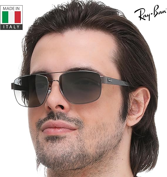 Square Shape Sunglasses With Eyewear Kit Bundle Polished Gunmetal Frame  Grey Gradient Lens