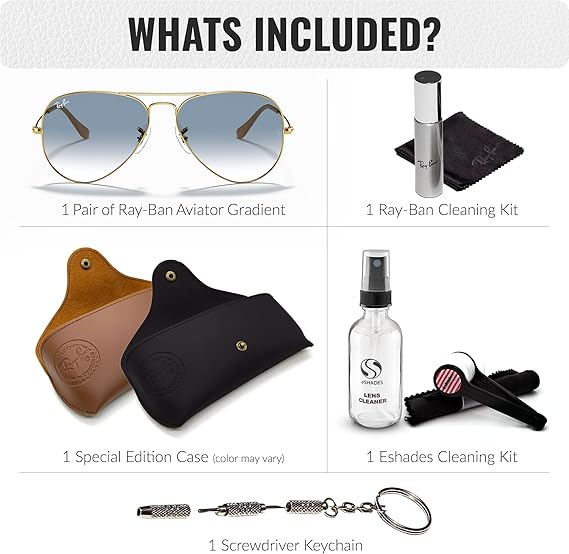 Classic Aviator Shape Sunglasses With Eyewear Kit Bundle  Gold Frame Light Blue Lens