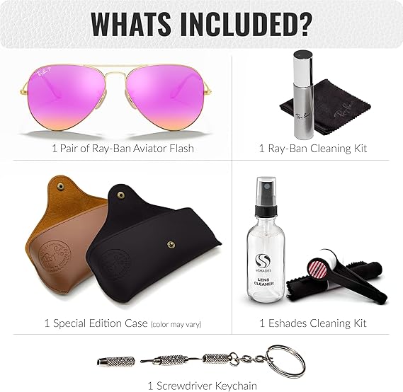 Classic Aviator Shape Sunglasses With Eyewear Kit Bundle Gold Frame Polarized Cyclamen Flash Lens