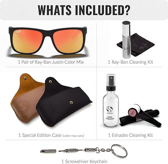 Color Mix Square Shape Sunglasses With Eyewear Kit Bundle Black Frame Red Mirror Lens