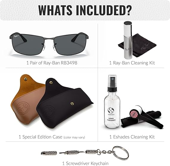 Rectangle Sunglasses With Eyewear Kit Bundle Black Frame Polarized Grey Lens