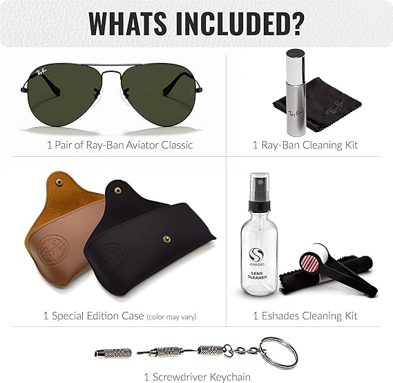 Classic Aviator Shape Sunglasses With Eyewear Kit Bundle Black Frame  Green Lens