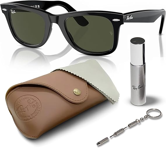 Wayfarer Classic Square Shape Sunglasses With Eyewear Kit Bundle Solid green color
