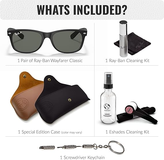 Classic Square Shape Sunglasses With Eyewear Kit Bundle  Black Frame Polarized Green Lens
