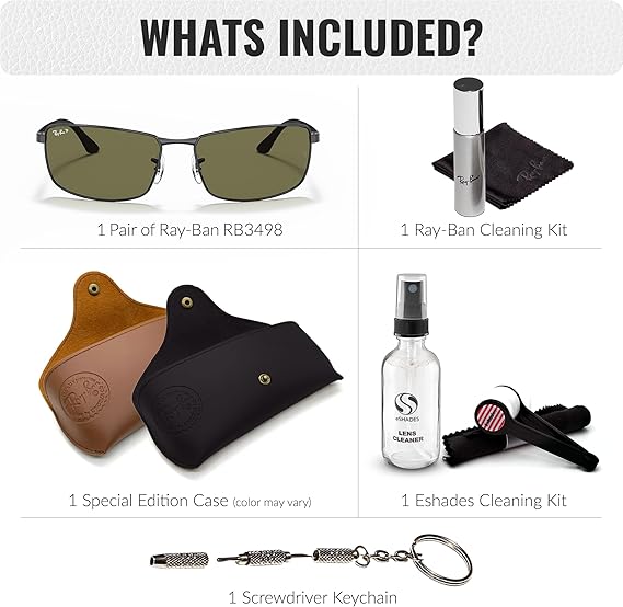 Rectangle Sunglasses With Eyewear Kit Bundle - Adjustable Nose Pads