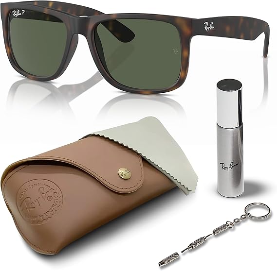 Classic Square Shape Sunglasses With Eyewear Kit Bundle - High Bridge Fit Frame Polarized Dark Green Lens
