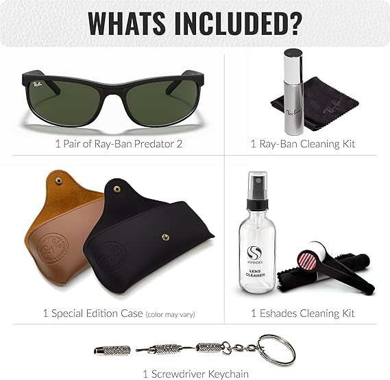 Rectangle Sunglasses With Eyewear Kit Bundle - High Bridge Fit -  Green Lens