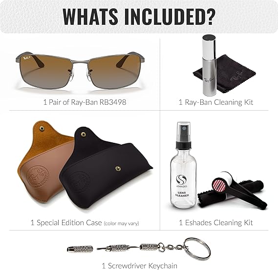 Rectangle Sunglasses With Eyewear Kit Bundle - Adjustable Nose Pads - Polarized Brown Lens