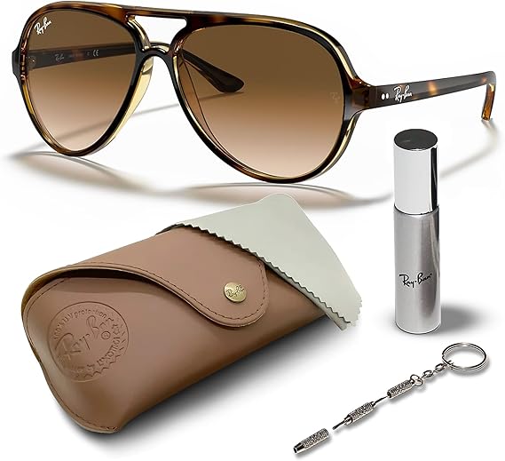 Classic Pilot Shape Sunglasses for Men & Women With Eyewear Kit Bundle Light Brown Gradient Lens