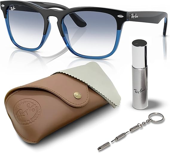 Square Shape Sunglasses With Eyewear Kit Bundle - High Bridge Fit - Blue Frame  Blue Lens