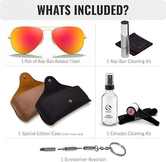 Classic Aviator Shape Sunglasses With Eyewear Kit Bundle  Gold Frame Polarized Orange Flash Lens