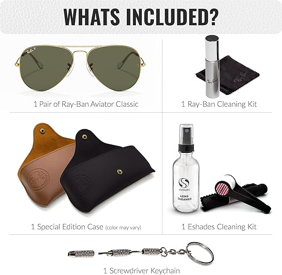 Classic Aviator Shape Sunglasses With Eyewear Kit Bundle Gold Frame Polarized Green Lens
