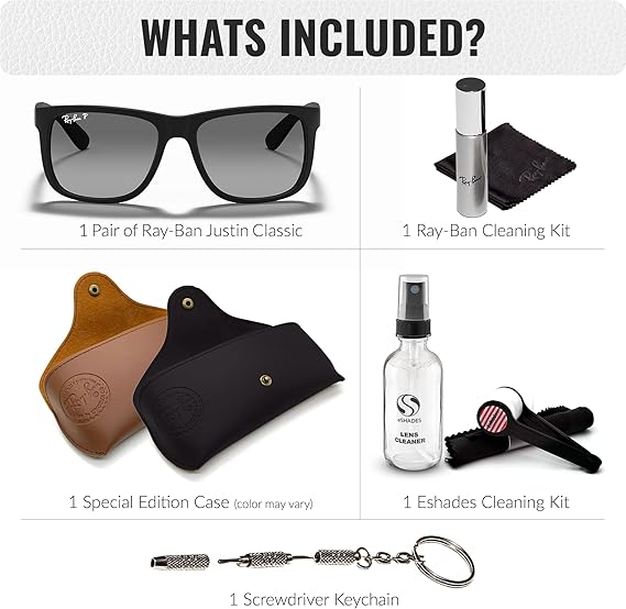 Classic Square Shape Sunglasses With Eyewear Kit Bundle - High Bridge Fit - Polarized Light Grey Lens