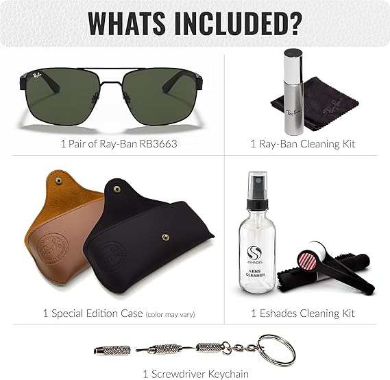 Square Shape Sunglasses With Eyewear Kit Bundle Polished Black Frame Green Lens