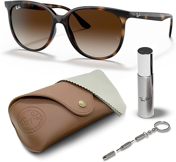Sunglasses With Eyewear Kit Bundle - High Bridge Fit - Square Sunglasses Polished Havana Frame  Gradient Brown Lens